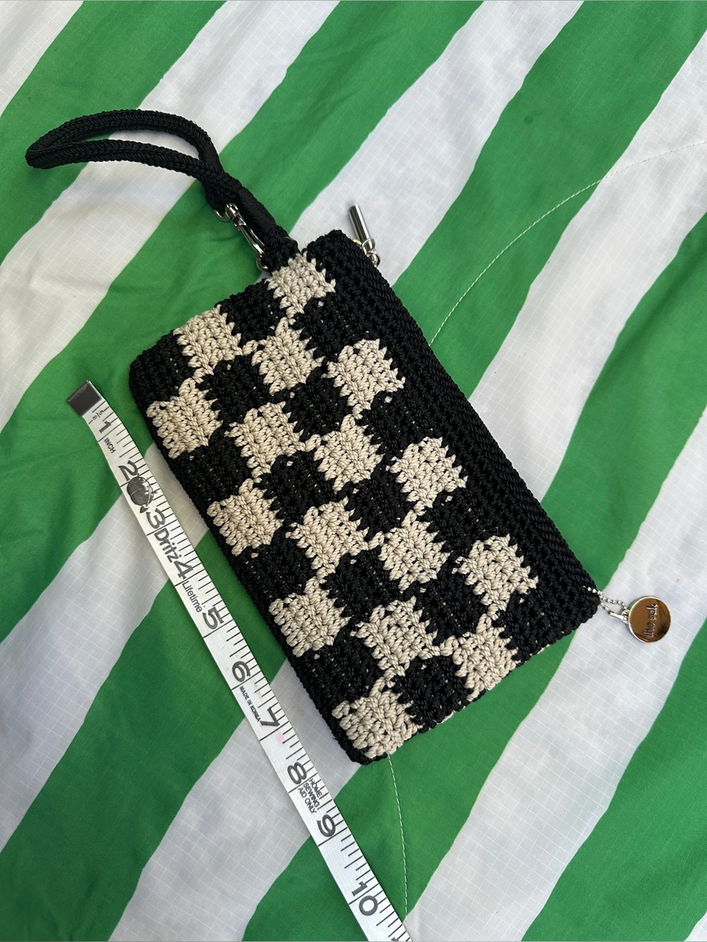 THE SAK crochet zip wristlet wallet checkered NWOT